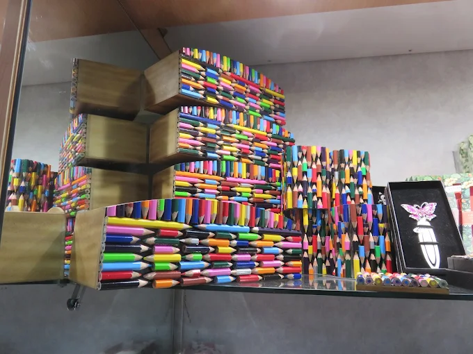 Colourful stationery gifts on display